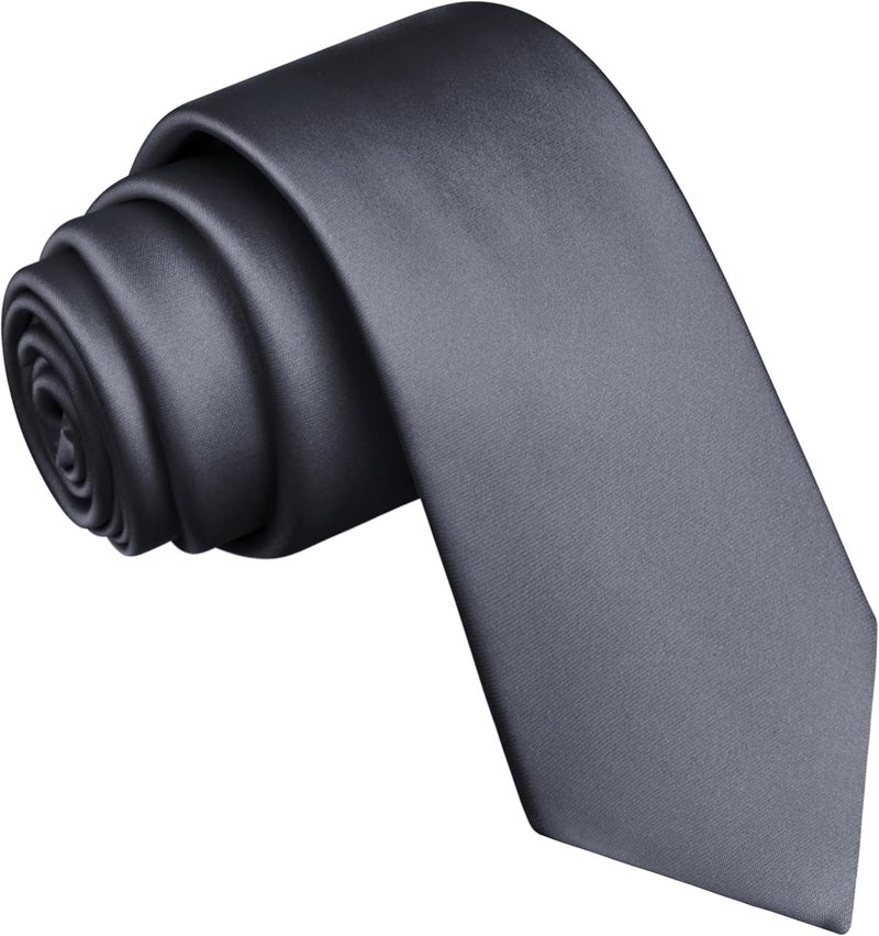 Branduce 2.4"（6cm） Mens Solid Skinny Satin Tie Pure Color Slim Necktie for Business and Wedding - Image 1